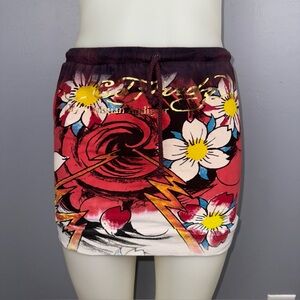 Ed Hardy Flower Storm &Flowers Graphic Mini Skirt Women’s M